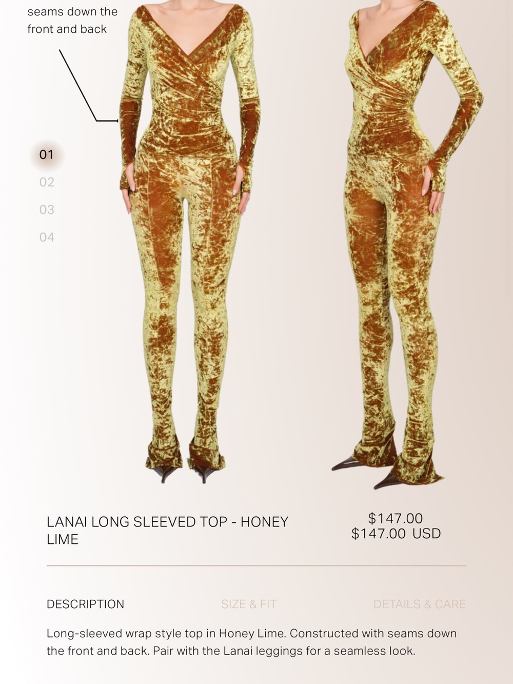 Lanai Honey Lime Velvet Long-Sleeve Co Ord